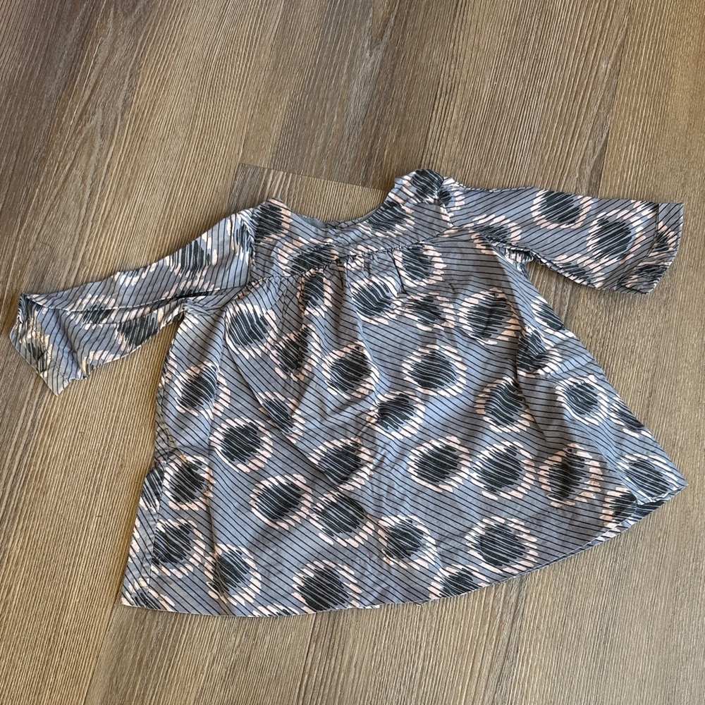 Bonpoint grey striped abstract print poplin cotton babydoll blouse - 6 months